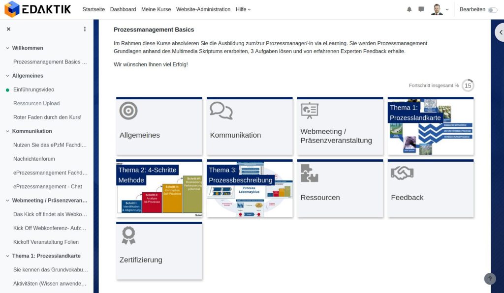 Moodle Kursansicht Kachelformat