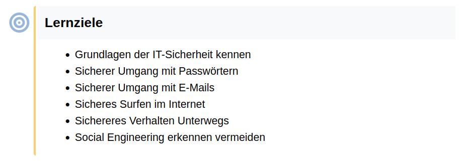 Beispiel Content Formatvorlagen "Lernziele" 